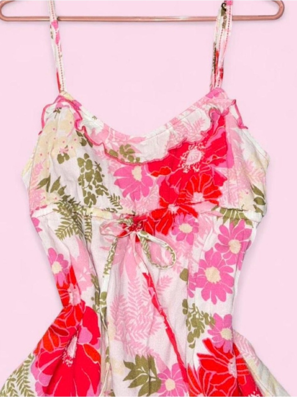 Aeropostale Pink and Red Floral Spaghetti-Strap Dress